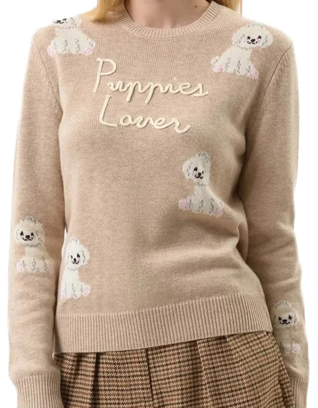 Knit Sweater With Puppy Illustrations