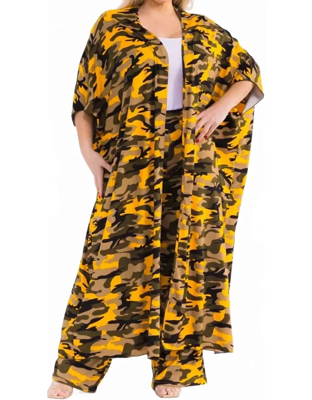 Camo Print Kaftan And Pants Set