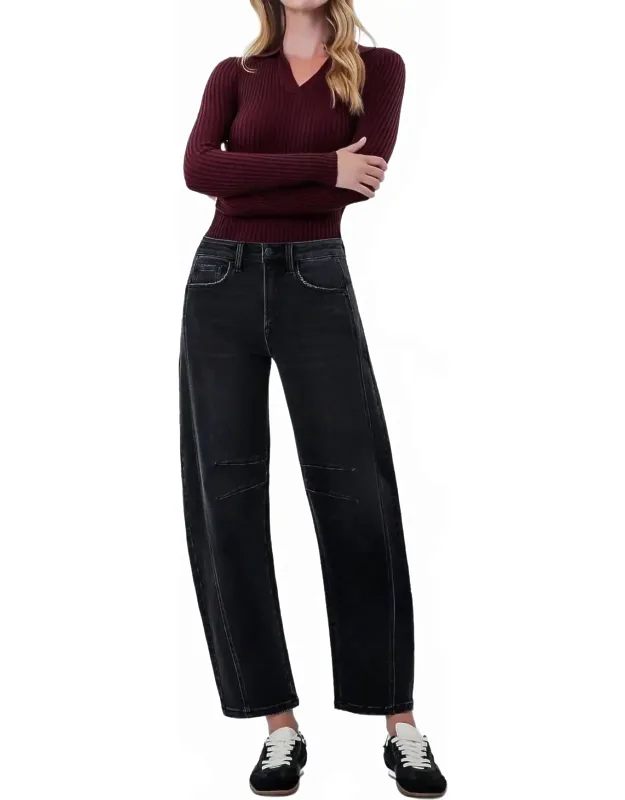 High Rise Ankle Barrel Leg Jeans