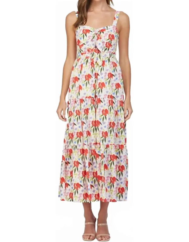 Cut Out Tie Front Floral Maxi Dress