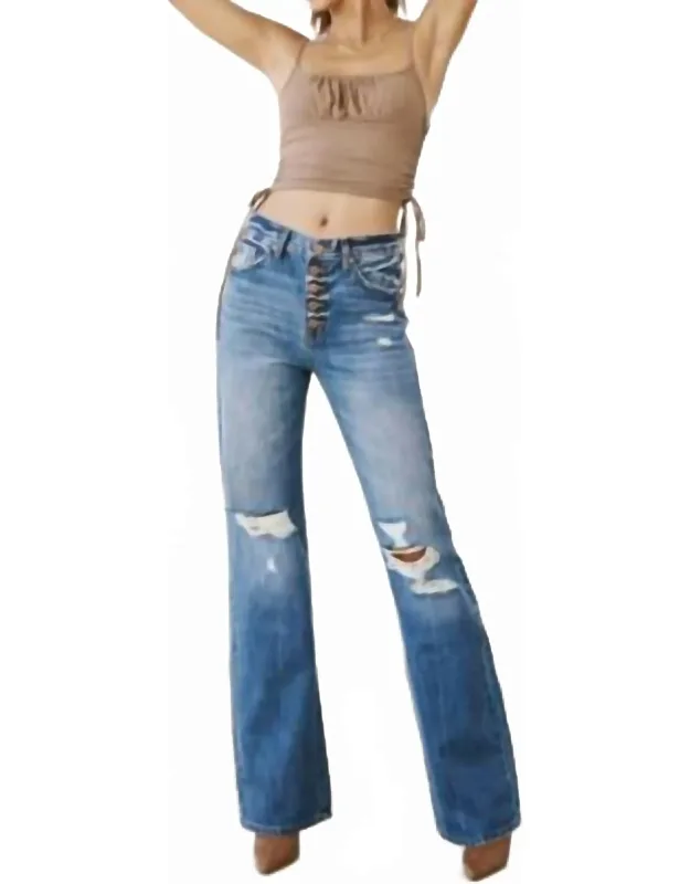 Ultra High Rise Exposed Button 90's Flare Jeans