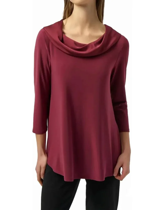 Cowl Neck Silky Knit 3/4 Sleeve Top