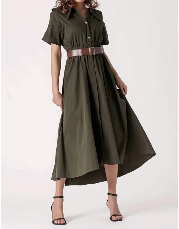 Exaggerated Collar Spring Shirt Belted Midi Dress
