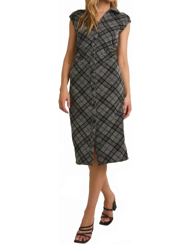 Collared Sleeveless Button Down Midi Dress