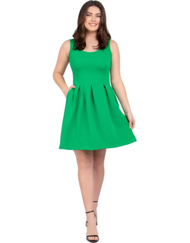 Scoop Neck Sleeveless Pleated Knee Length Pocket Fit N Flare Dress, Effortless Style, Versatile Elegance