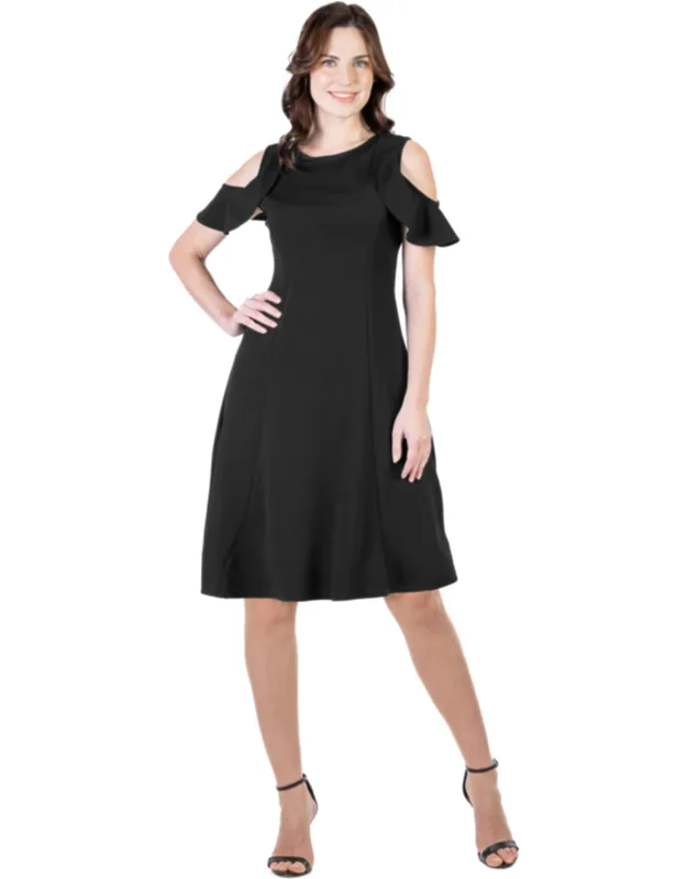 High Round Neck Ruffle Cold Shoulder A-line Mini Dress