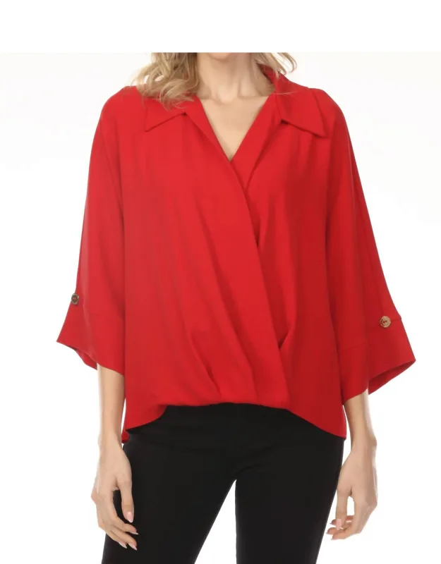 Surplice Blouson 3/4 Sleeve Top