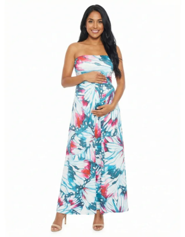 Maternity Butterfly A-line Strapless Pocket Maxi Dress