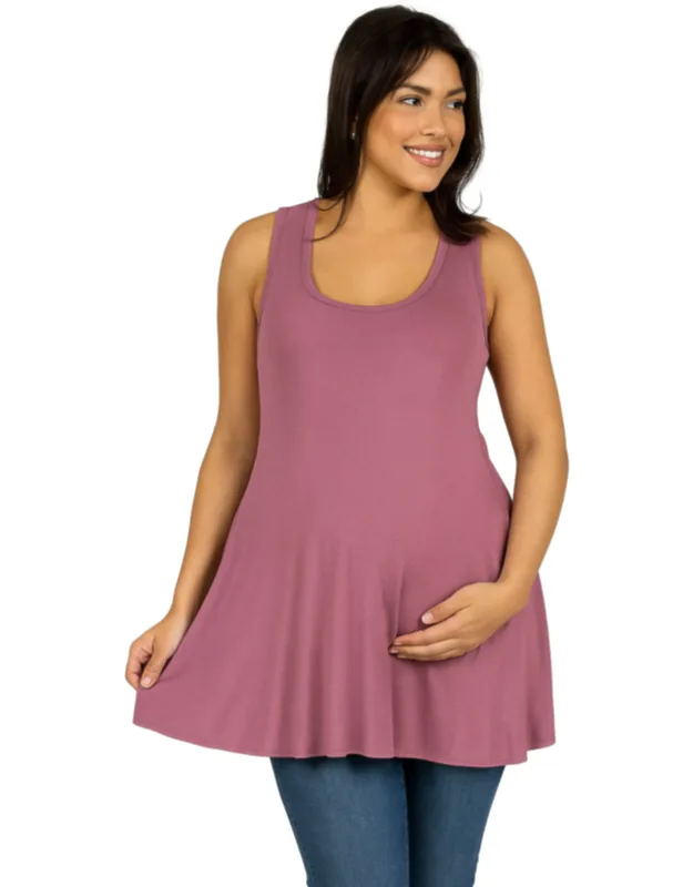 24seven Comfort Apparel Maternity Scoop Neck Sleeveless Flared Tunic Tank Top, Effortless Style, Soft Stretch Fabric