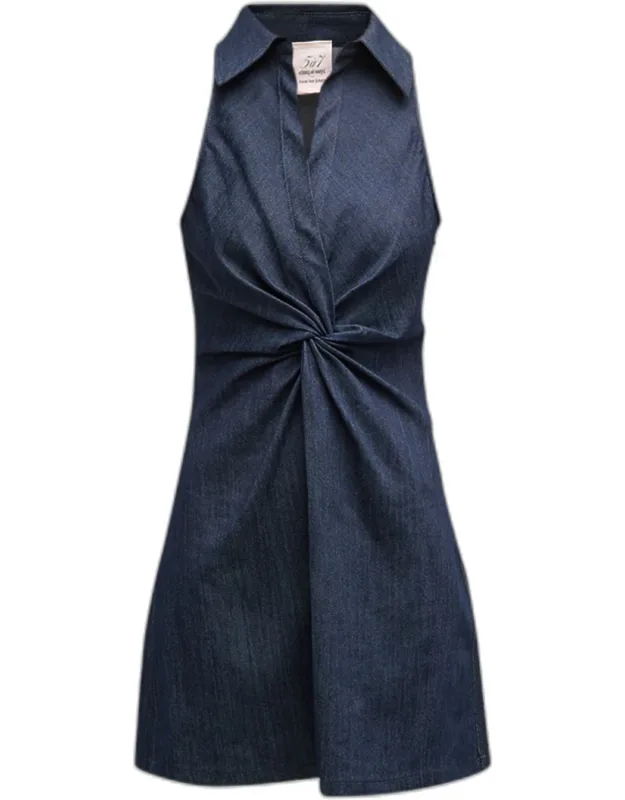 Sleeveless Knotted Chambray Mini Dress