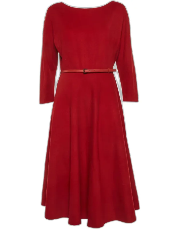 Camel Wool Flared Midi Dress