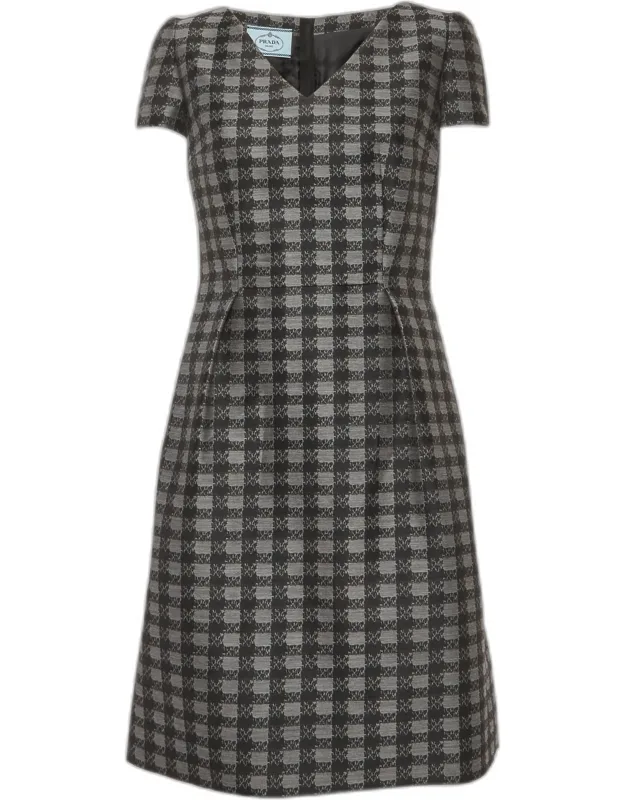 Checked Wool Blend Short Dress