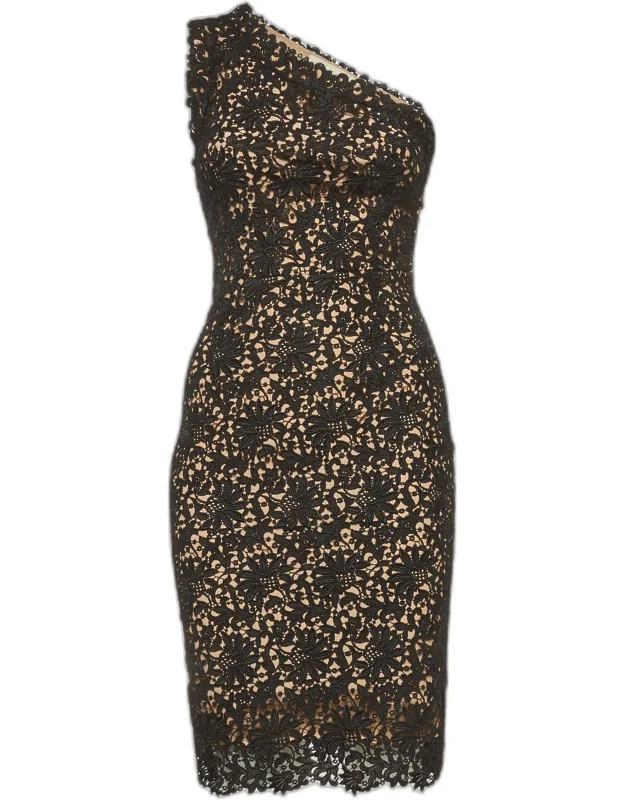 Guipure Lace One Shoulder Mini Dress