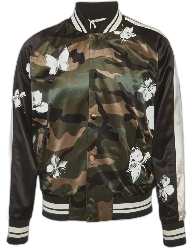 Multicolour Camouflage Print Satin And Knit Mariposa Bomber Jacket