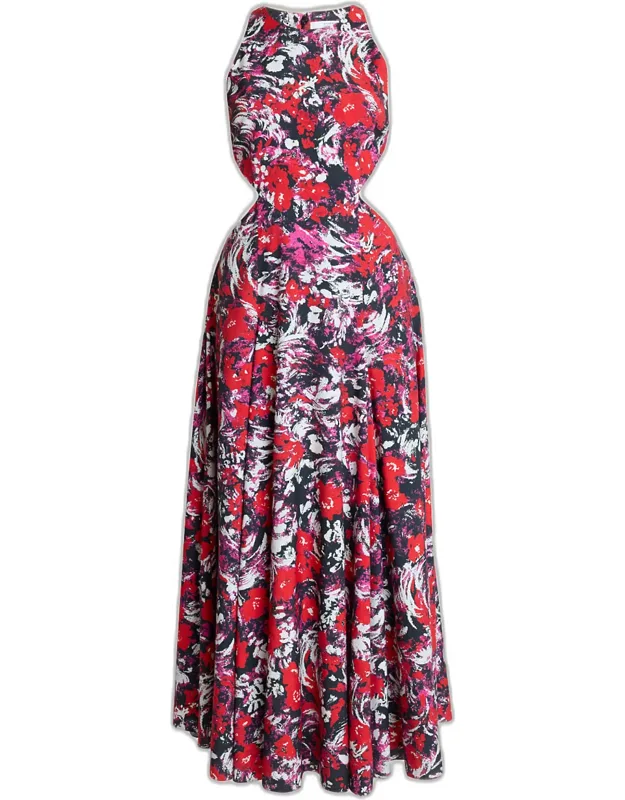 Floral-print Cutout Sleeveless Maxi Dress