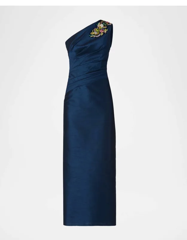 Sleeveless Beaded One-shoulder Midi Dress