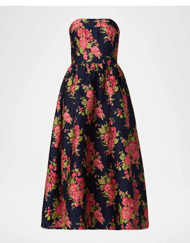 Strapless Floral Jacquard Maxi Dress