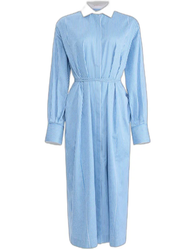 Cotton Stripe Waist-tie Maxi Shirtdress