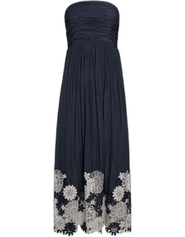 Embroidered Strapless Maxi Dress