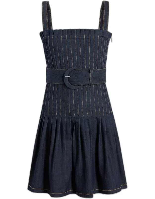 Pleated Denim Mini Dress