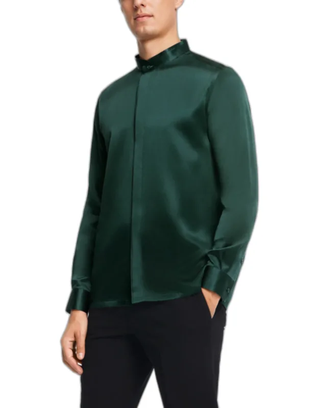 Classic Concealed Placket Silk Shirt