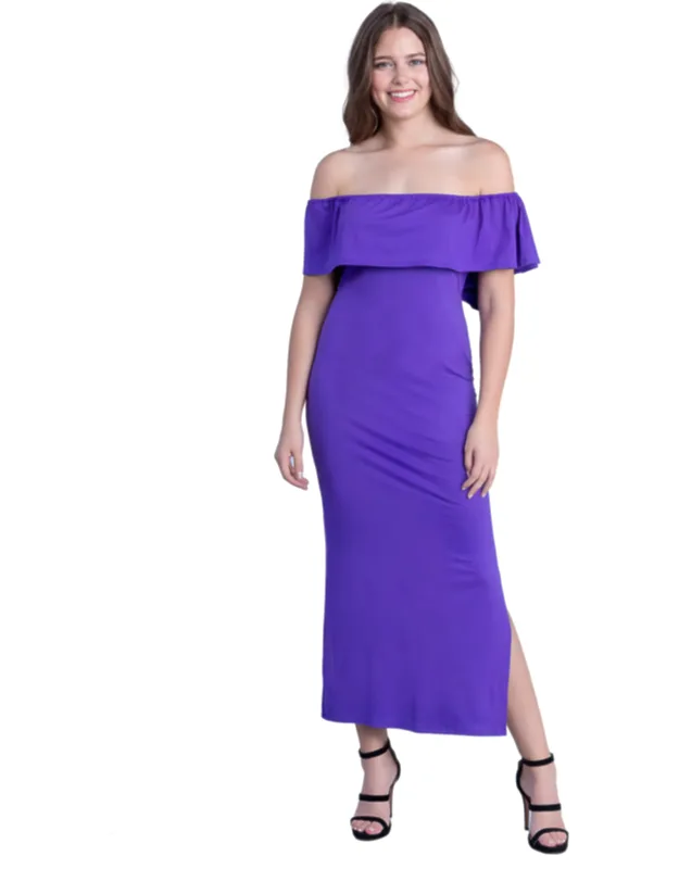 _maxi Dress With Side Slit And Ruffle Detail_