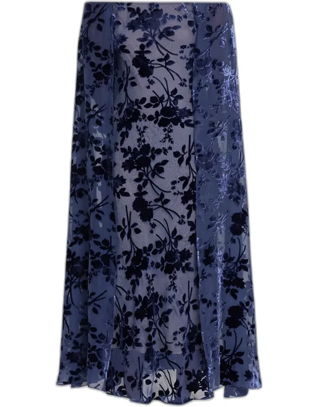 Floral Silk Devore Off-the-shoulder Cape Maxi Dress