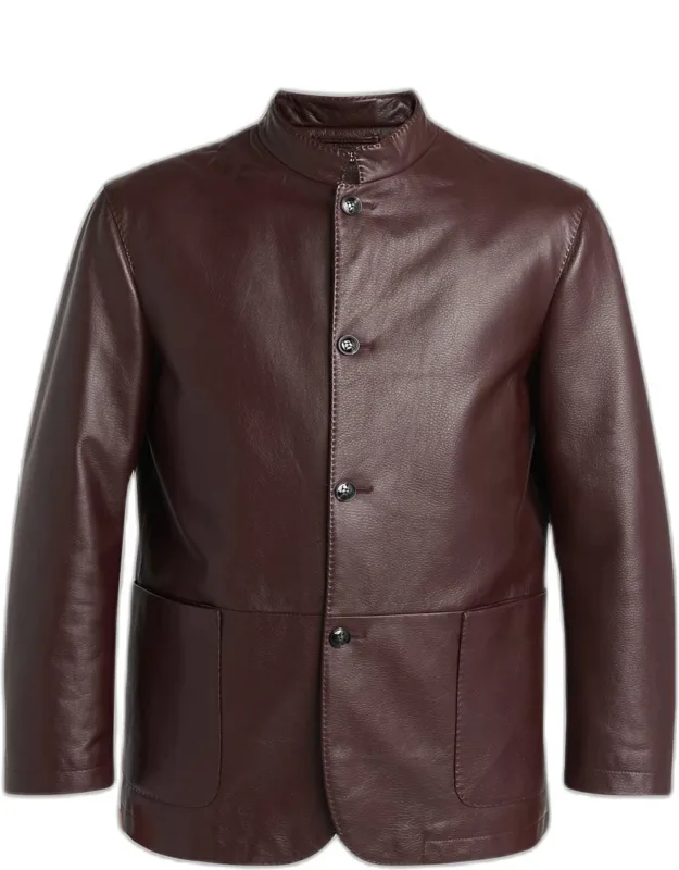 Stand-collar Leather Jacket