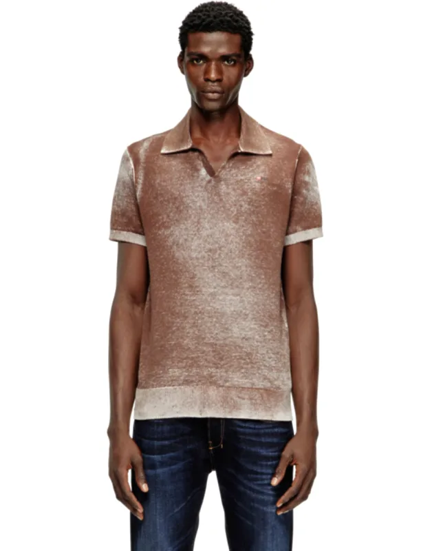Knit Polo Shirt With Faded Reverse Print