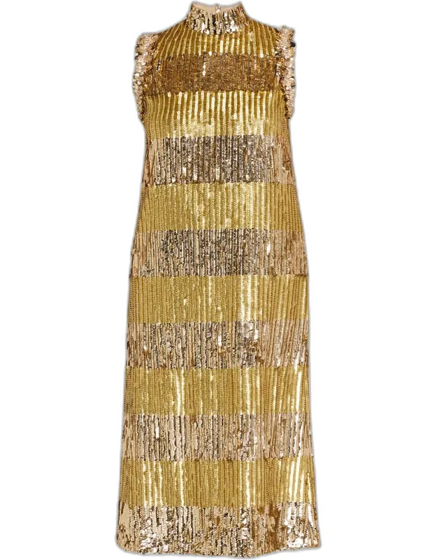 Sequin Embroidered Tulle Sleeveless Midi Dress