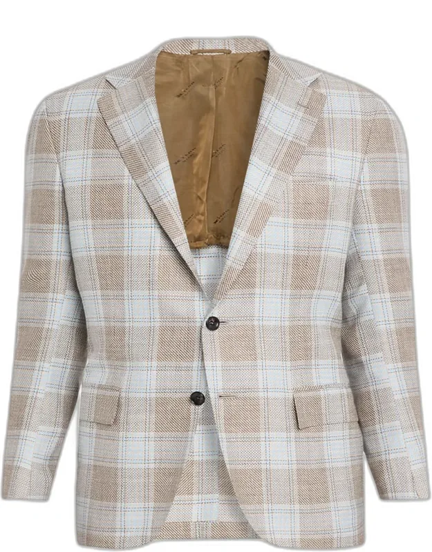 Cashmere, Wool And Silk Plaid Sport Coat