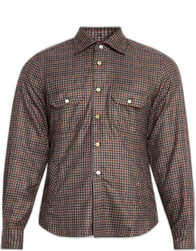 Cotton Check Double-pocket Button-down Shirt