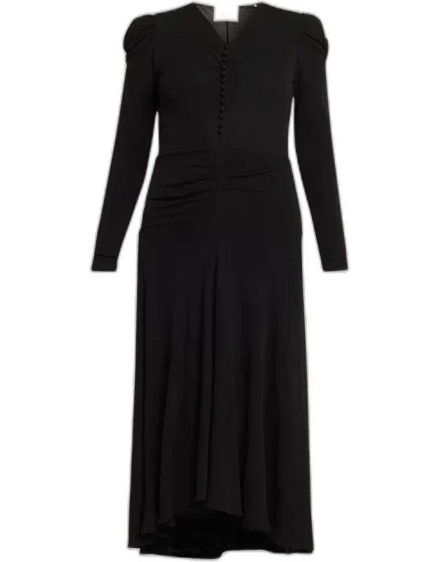 Ruched Long-sleeve Maxi Dress