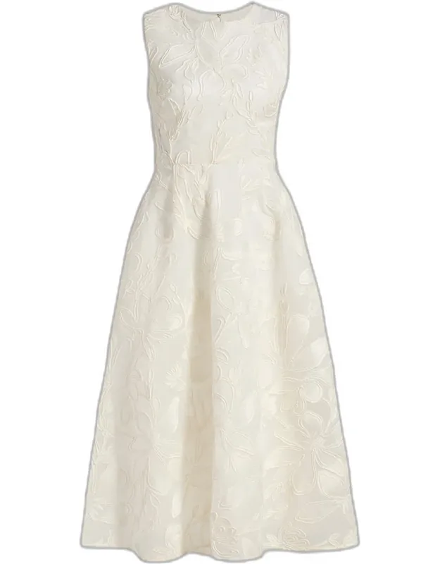 Floral Cord Embroidered Organza Midi Dress