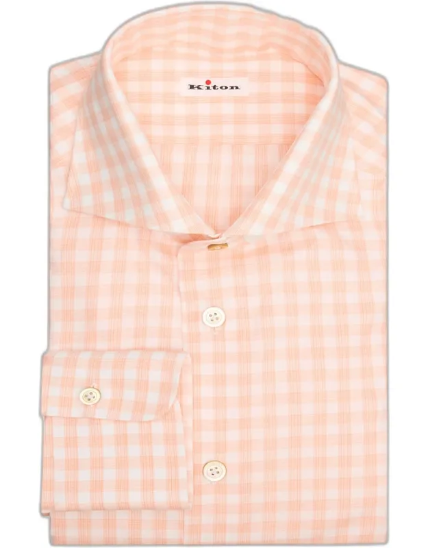 Tonal Check Cotton Dress Shirt With Mother-of-pearl Buttons