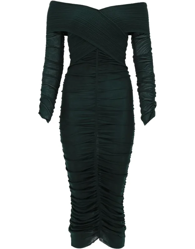 Viscose Gathered Midi Dress