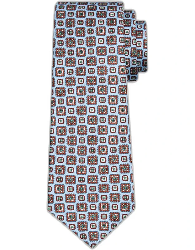 Square Medallion Silk 7-fold Tie, Traditional Handmade Construction