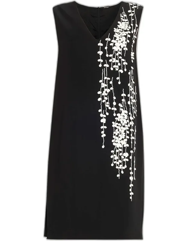 Beaded Silk V-neck Midi Dress