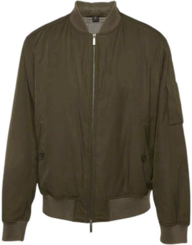 Army Green Gabardine Bomber Jacket