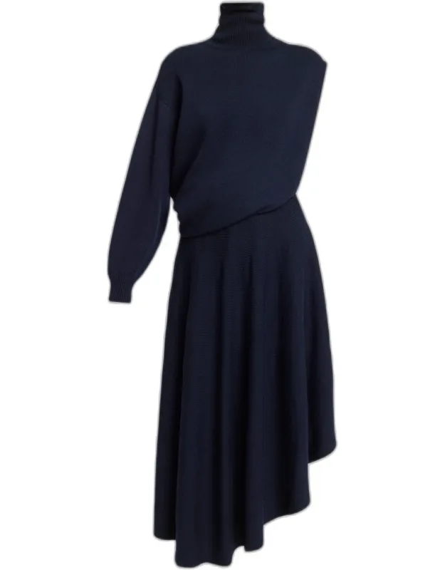 Asymmetrical Cutout Wool Dress