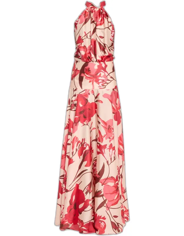 Floral-print Halter Maxi Dress