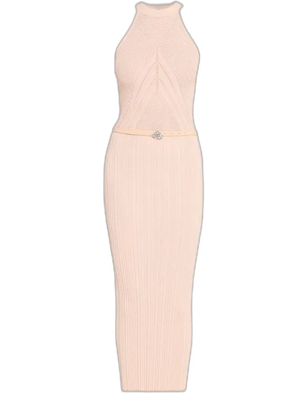 Belted Knit Bodycon Halter Midi Dress