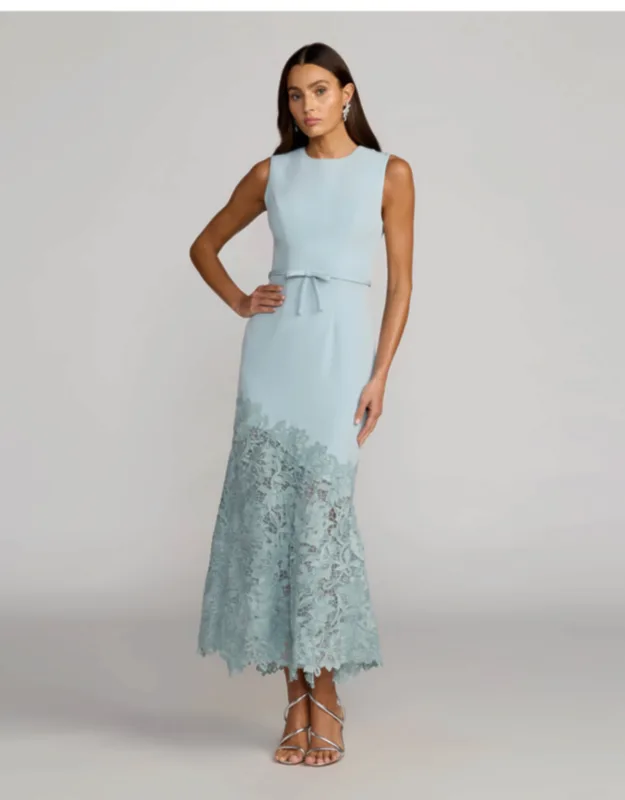 Embroidered Hem Sleeveless Midi Dress With Bow