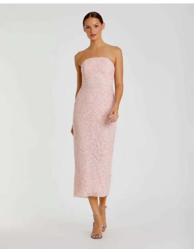 Pearl Embellished Strapless Midi Dress