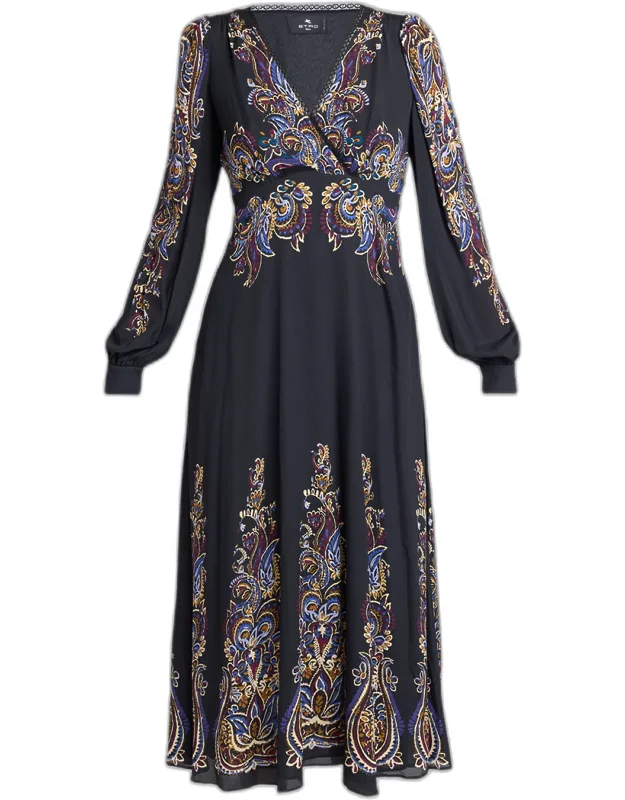 Paisley Silk Midi Dress