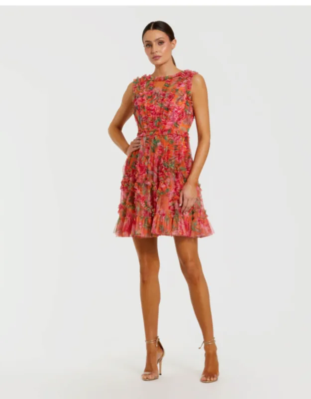 Micro Ruffle Floral A-line Mini Dress