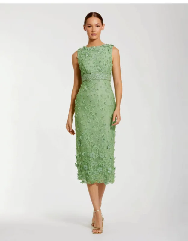 Floral Applique Sleeveless Midi Dress