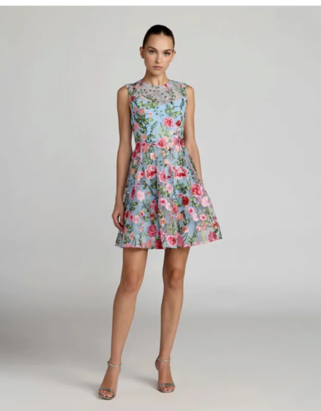 Floral Embroidered Sleeveless A-line Mini Dress