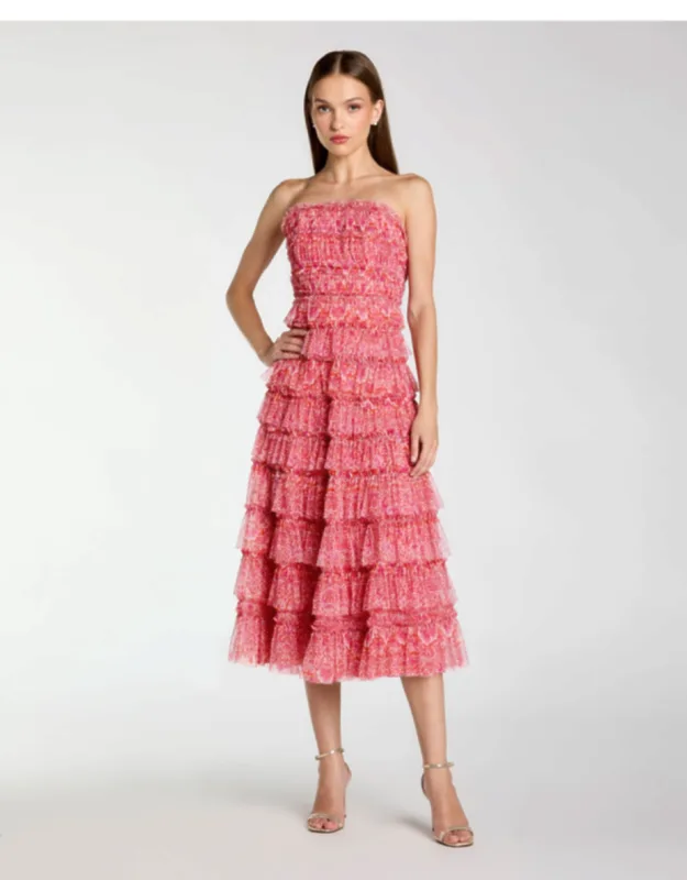 Floral Strapless Ruffle Maxi Dress