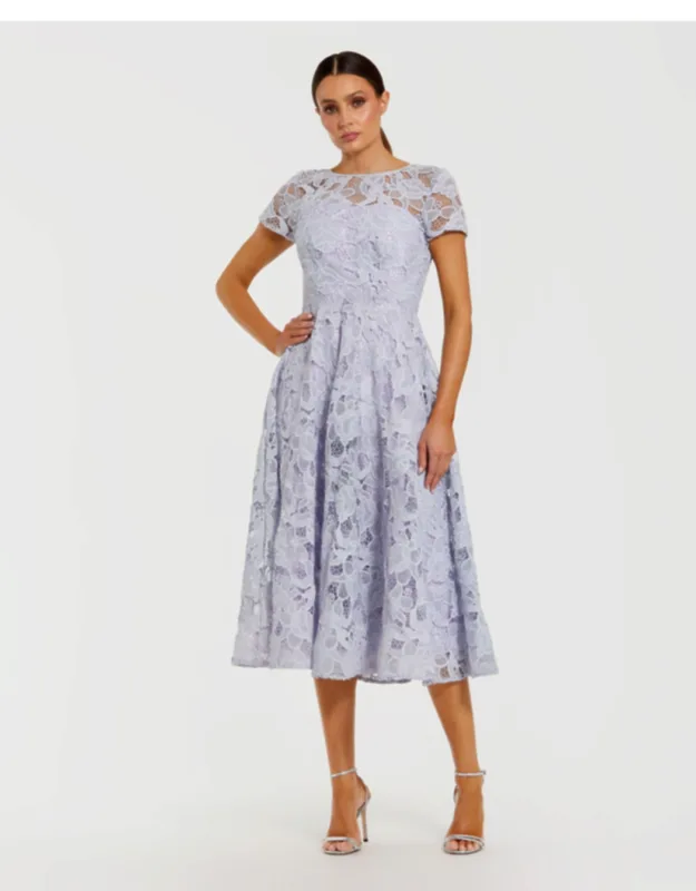 Embellished Lace Short Sleeve Midi Dress